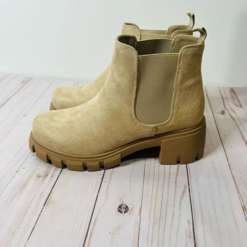 SODA Tan Lug Boots Platform Slip On